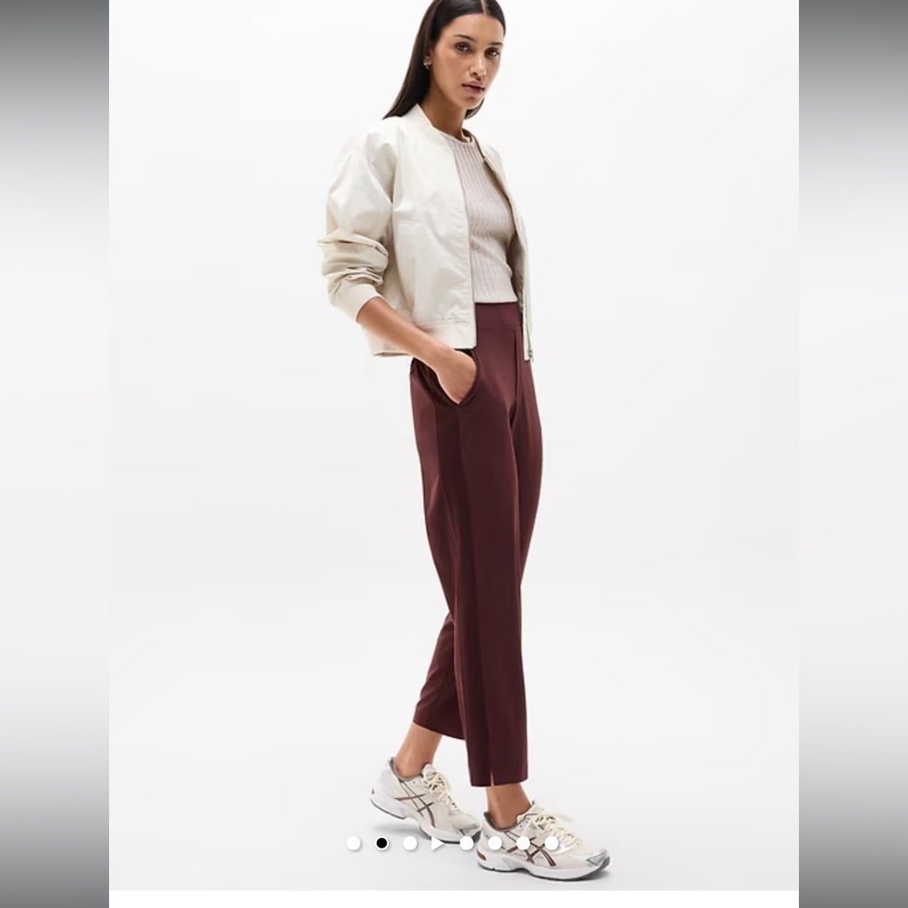 Athleta Brooklyn Ankle Pant - Maroon with metallic side stripe